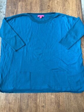 Lilly Pulitzer Teal Knit Top with Pink Label